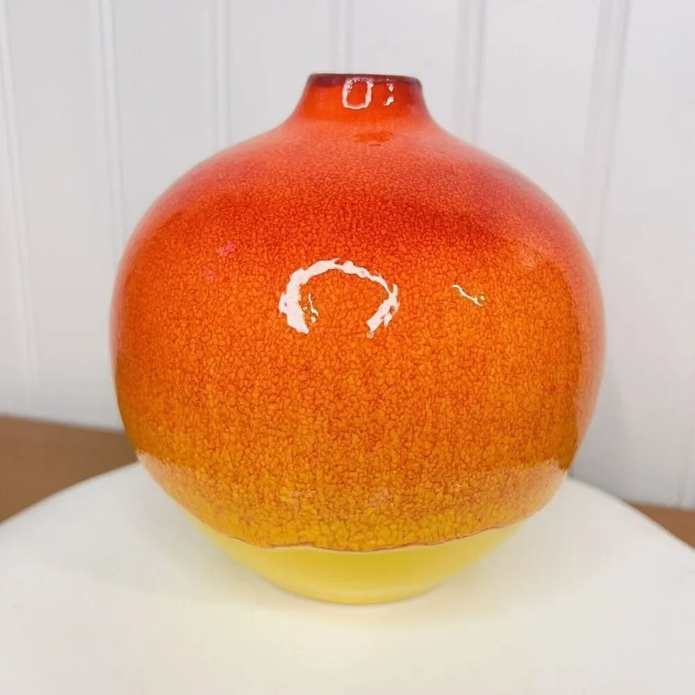 Vintage Crate & Barrel Drip Glaz Roy Bud Vase Atomic Red Orange Yellow MCM Style